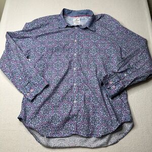 Society of Threads Mens Size XL Slim Fit Mandala Paisley Shirt Blue